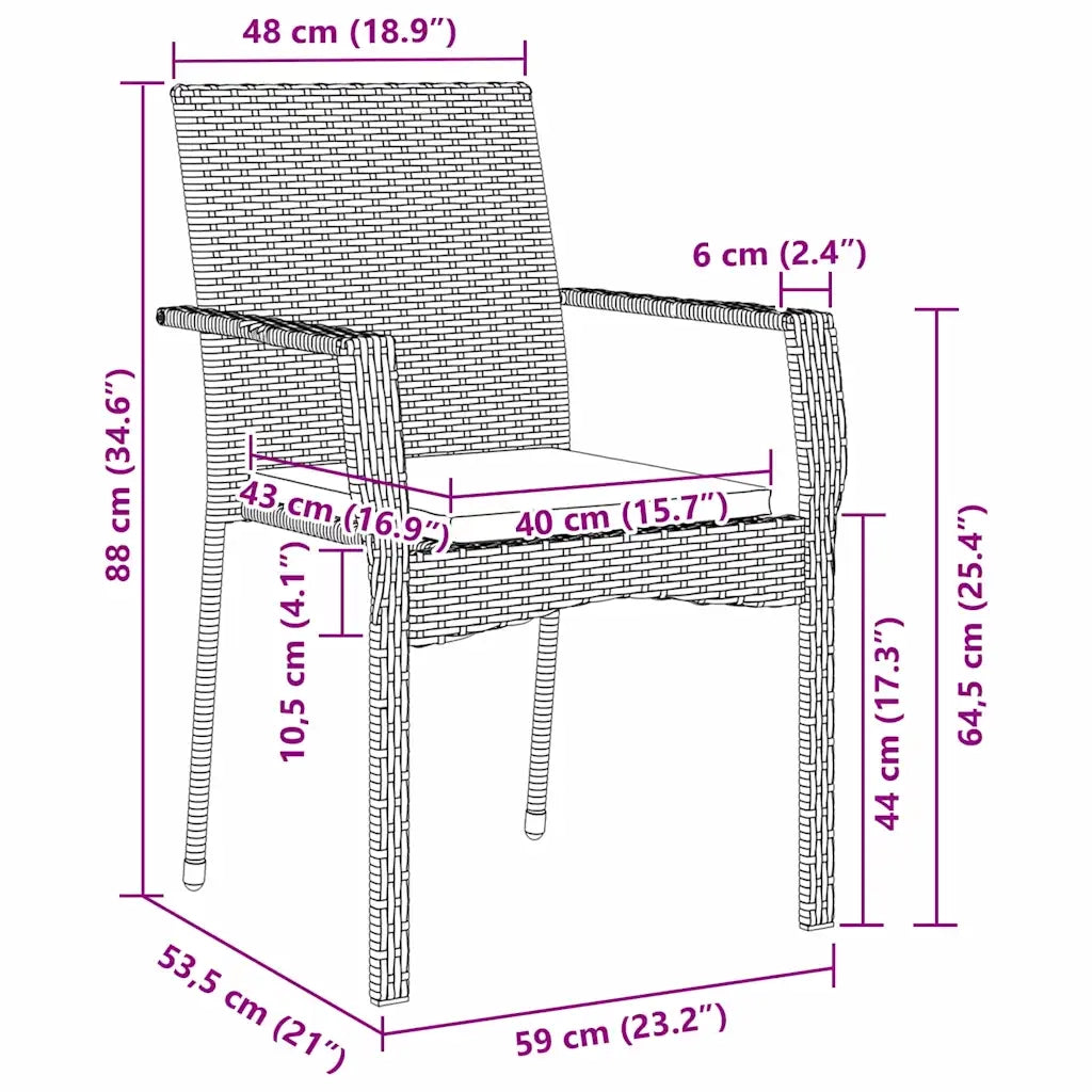 Set da Pranzo per Giardino con cuscino 9 pcs Nero polyrattan 3380084