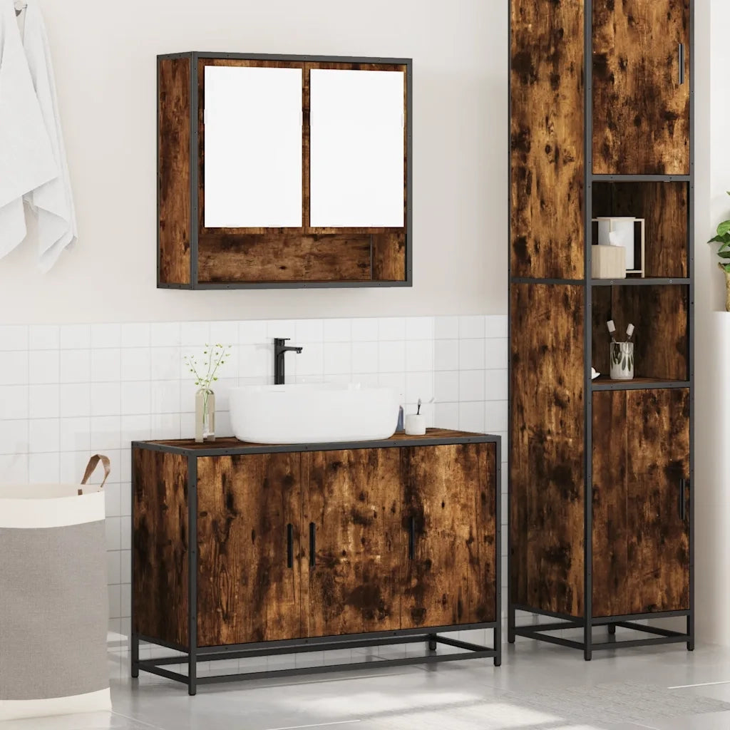 Set Mobili da Bagno 2 pz Rovere Fumo in Legno Multistrato 3300927
