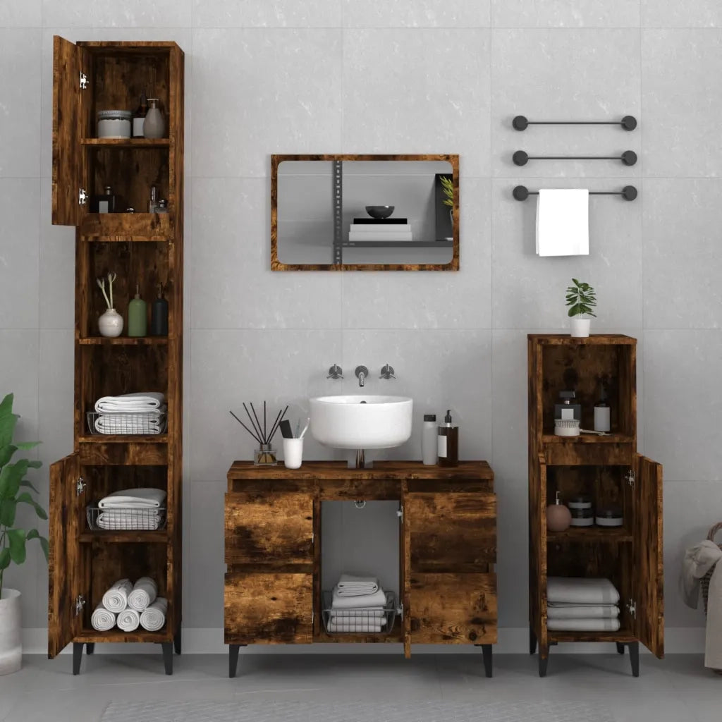 Mobile Lavabo-Armadietto da bagno Rovere Fumo 80x33x60 cm in Legno Multistrato 765305