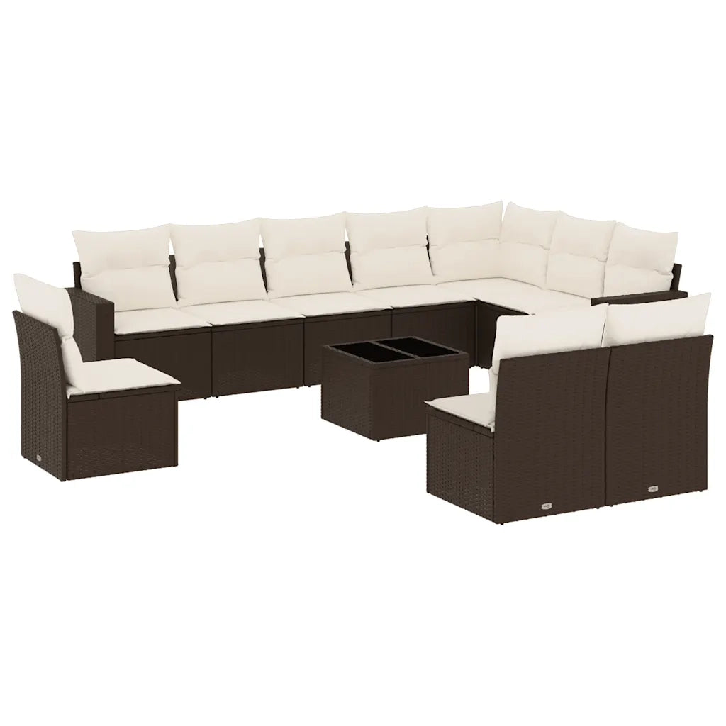 Set Divani da Giardino 11 pz con Cuscini Polyrattan Marrone 3219113