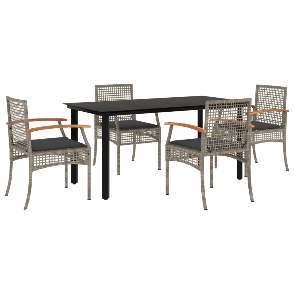 Set da Pranzo da Giardino 5 pz con Cuscini in Polyrattan Grigio