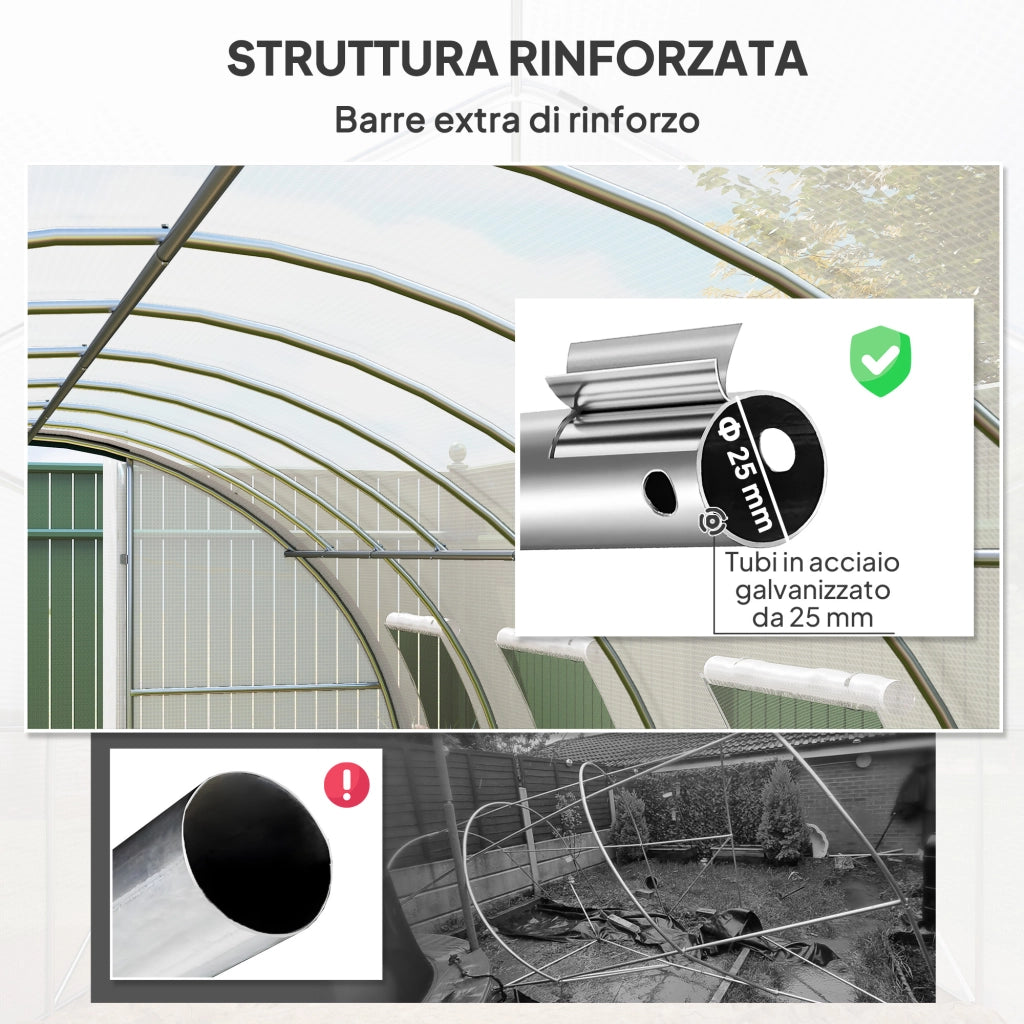 Serra da Giardino ¨C Minimal ¨C Bianco e Verde, 6x3 m, PE, Poliestere, Acciaio Zincato