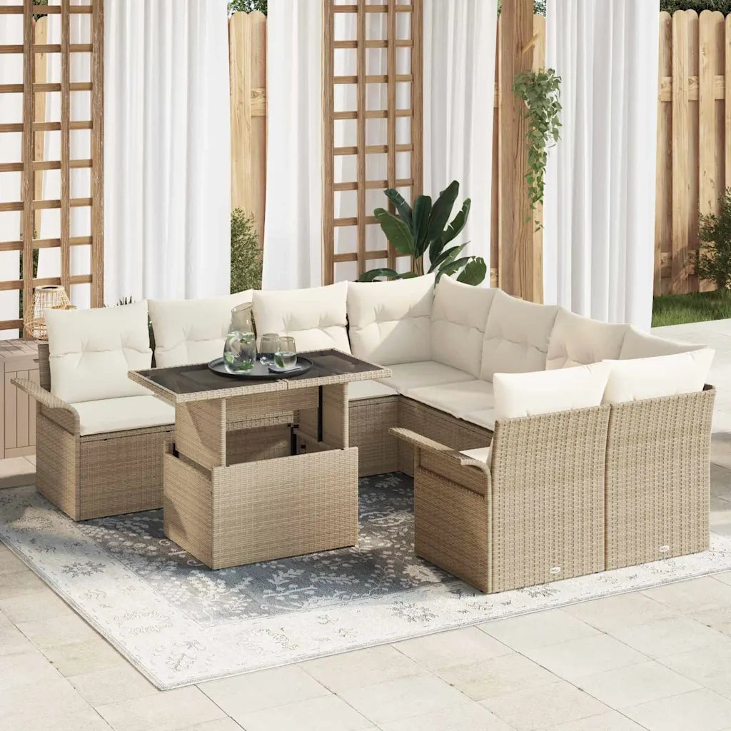 Set Divano da Giardino 9 pcs Beige Rattan in Polipropilene 3356994