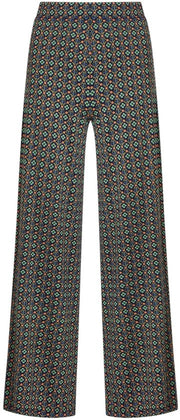 Palazzobroek con comfort estensibile - Tessuto jersey - Stampato grafico - Alta vita - Cintura elastica larga - Silhouette elegante - Pantaloni con vita lunga