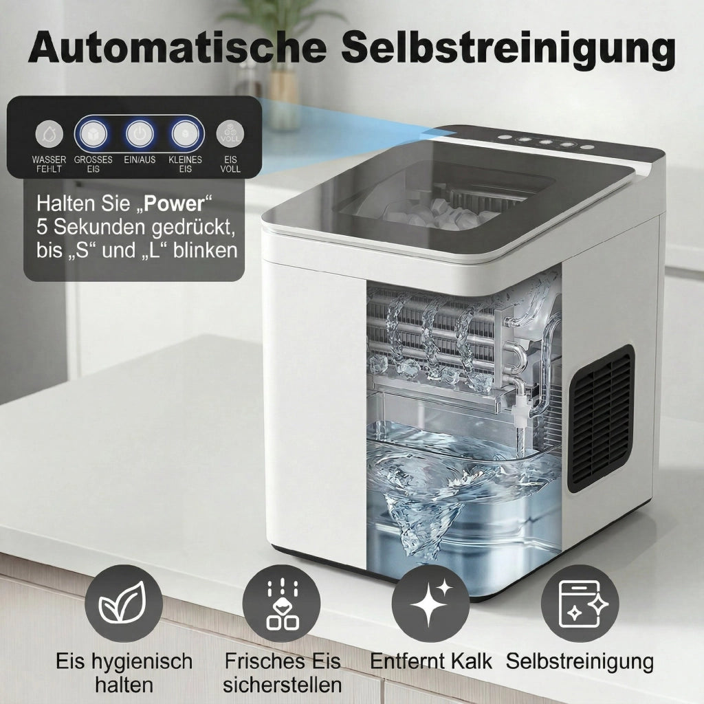 Macchina per Ghiaccio Autopulente ¨C Xylo ¨C Bianco Compatto con Paletta e Cestello