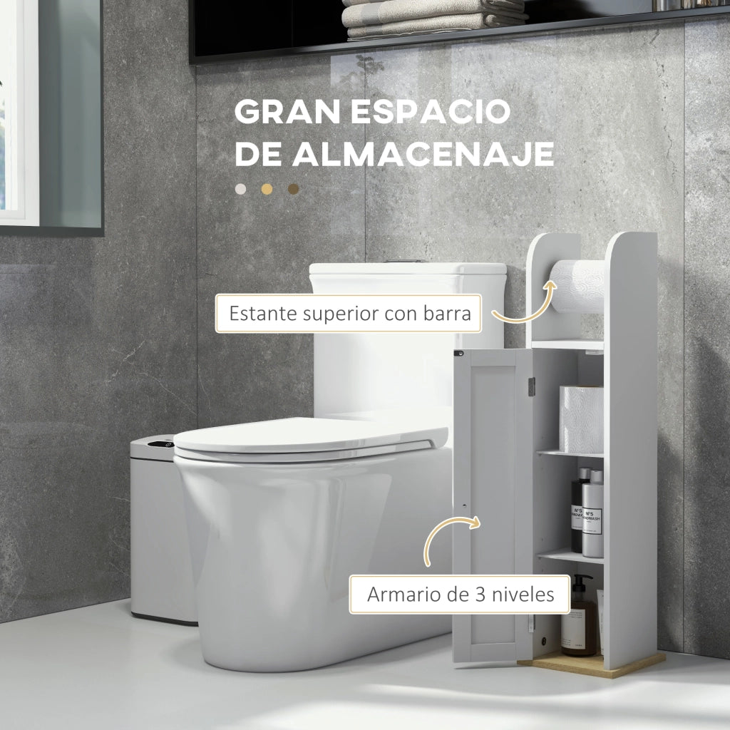 Mobile Bagno Salvaspazio con Portarotolo ¨C Xylo ¨C Bianco 3 Ante 20x20x80 cm