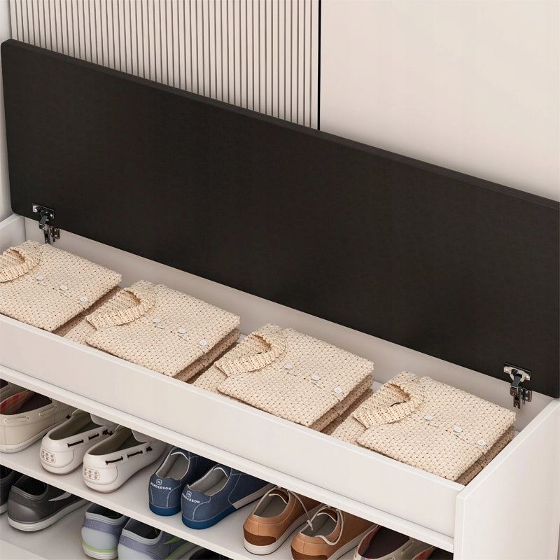 Armadio per scarpe con seduta e ripostiglio grande, 2 ripiani, bianco, apribile, 100 cm