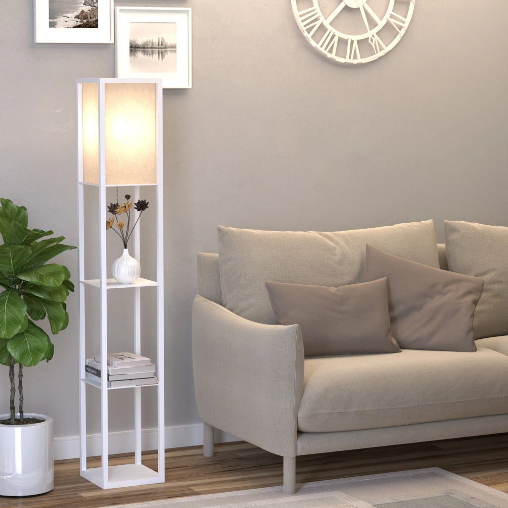 Lampada da Terra con Mensole ¨C Minimal ¨C Bianco MDF 26x26x160cm