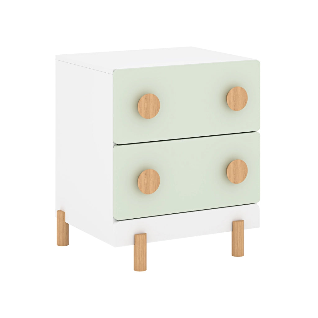 Comodino per Cameretta Vaarentaa con 2 Cassetti 47x40x35 cm - Bianco/Verde Menta [en.casa]