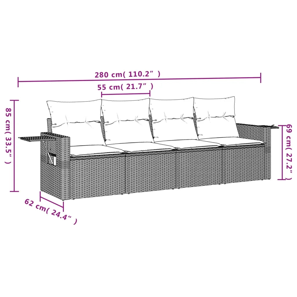 Set Divani da Giardino 4 pz | Set Salotto da Giardino con Cuscini in Polyrattan Grigio