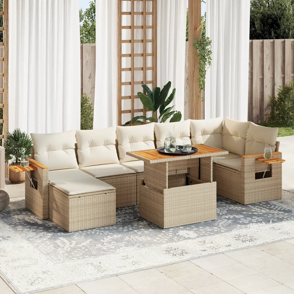 Set Divano da Giardino 8 pz con Cuscini Beige Polyrattan Acacia 3327628