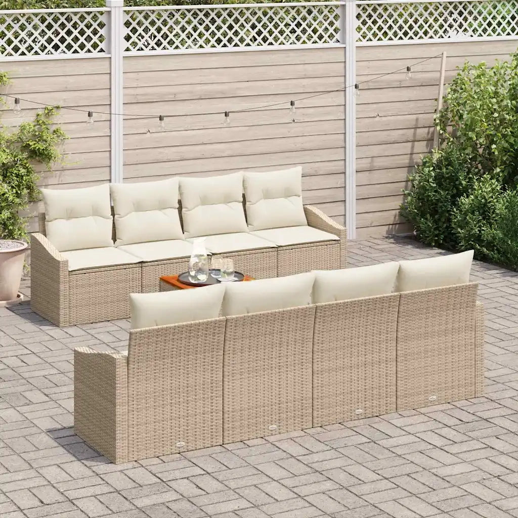 Set Divano da Giardino con cuscino 9 pcs Beige polyrattan