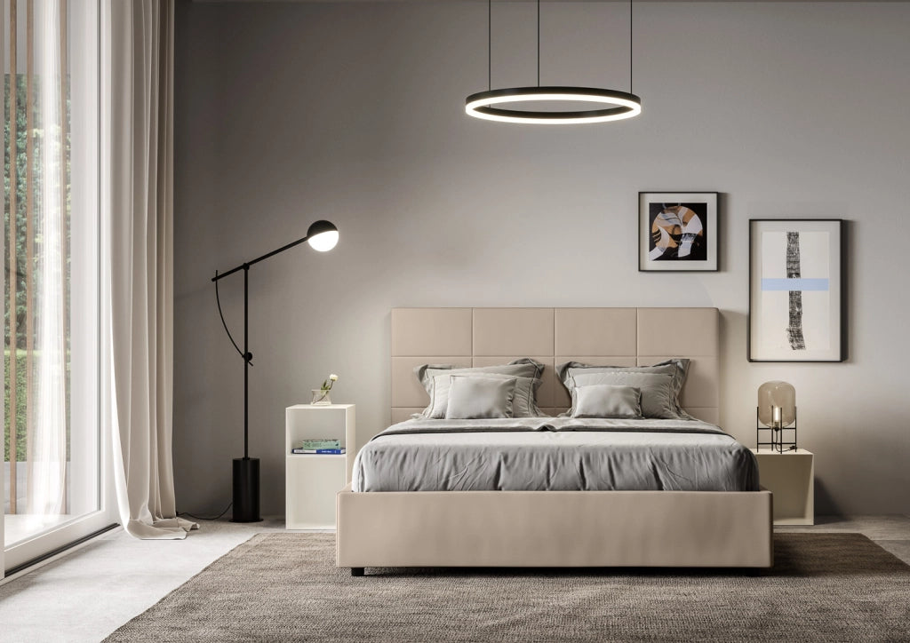 BS COM Letto queen size senza rete imbottito 150x190 similpelle tortora