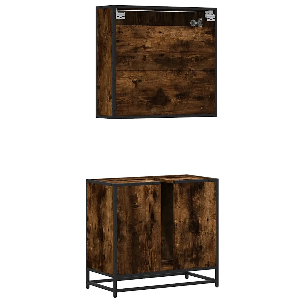 Set Mobili da Bagno 2 pz Rovere Fumo in Legno Multistrato 3300927