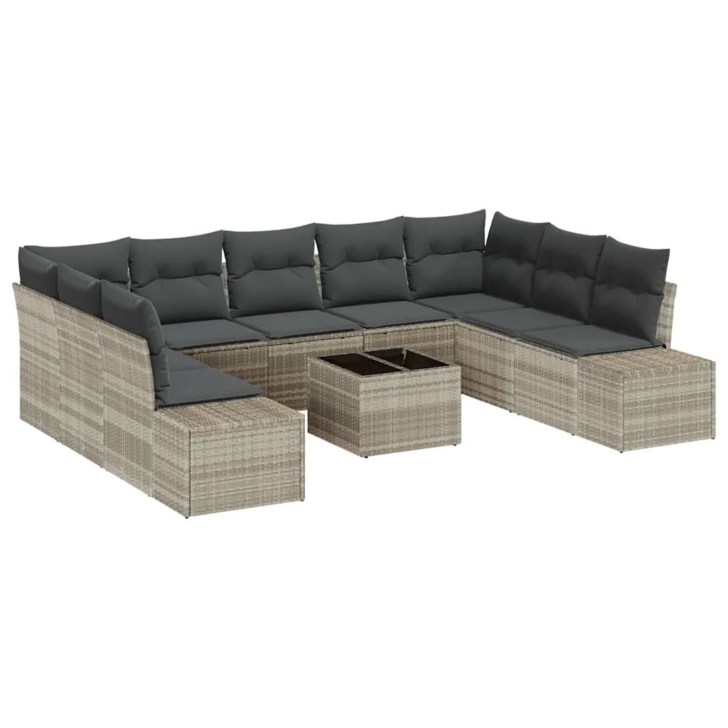 Set Divano da Giardino 10 pcs Grigio chiaro polyrattan 3347232