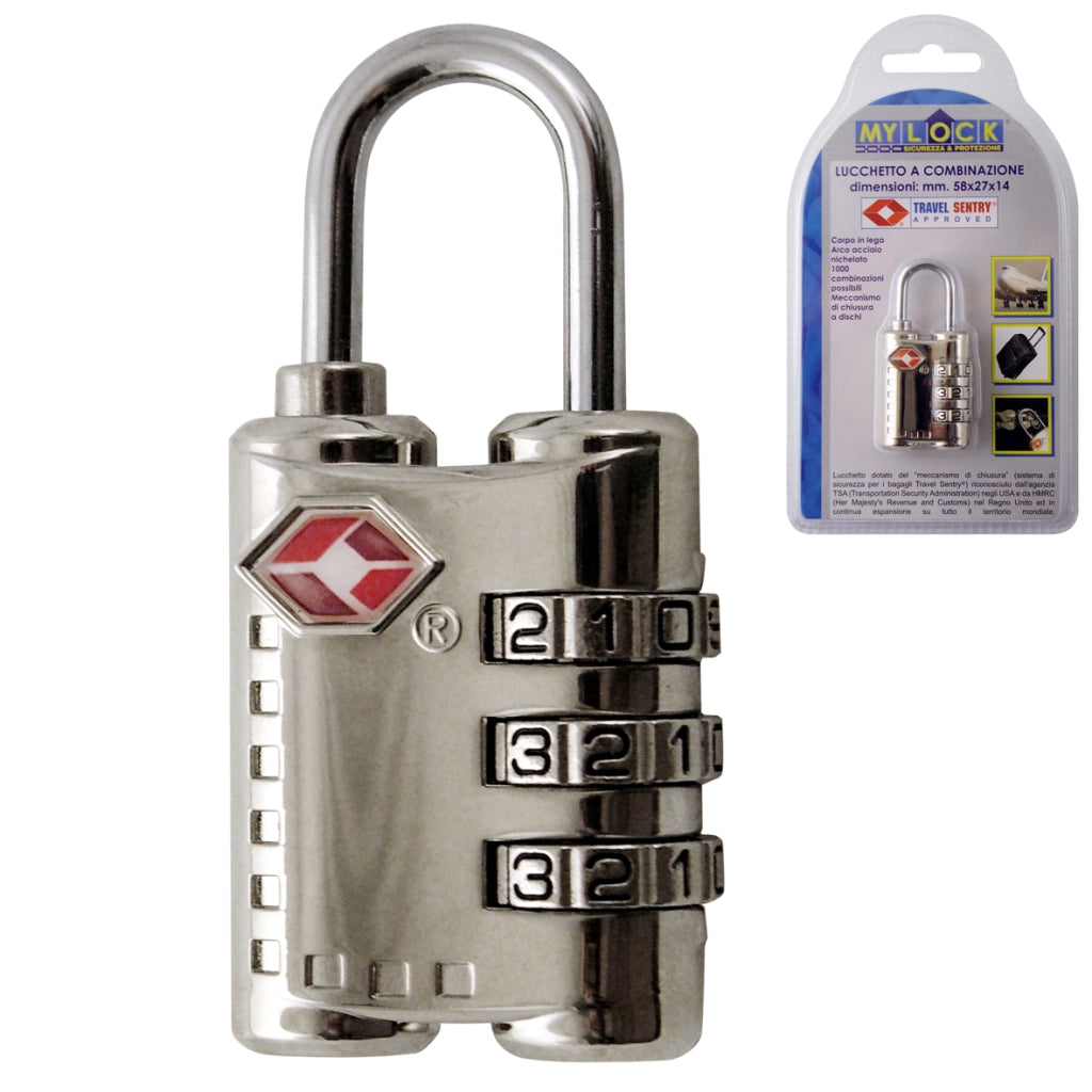 Lucchetto.Mylock.Tsa 3 Cifre Argento 301