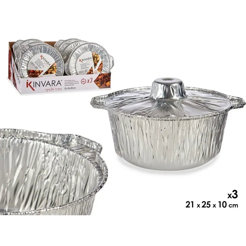 Set 3 pentole in alluminio con coperchio cm 22x13x25h