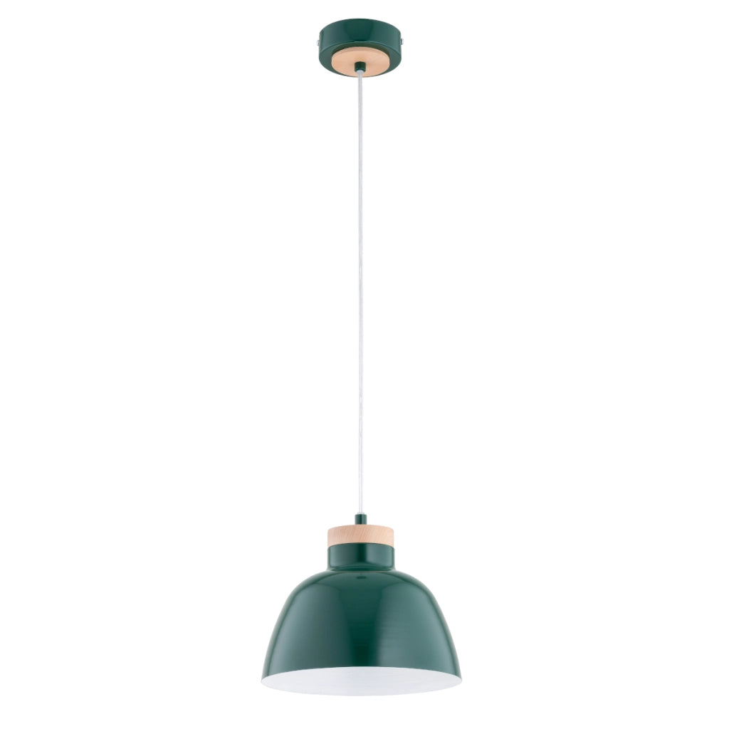 Lampada a sospensione loft verde metallo/legno E27 Lorien
