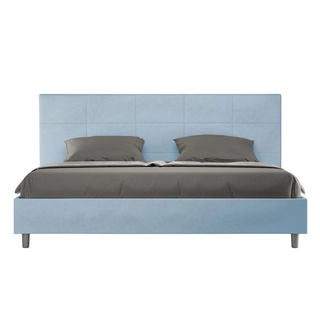 Letto Matrimoniale King Size 200x200 cm Senza Rete Imbottito in Microfibra Mika Azzurro