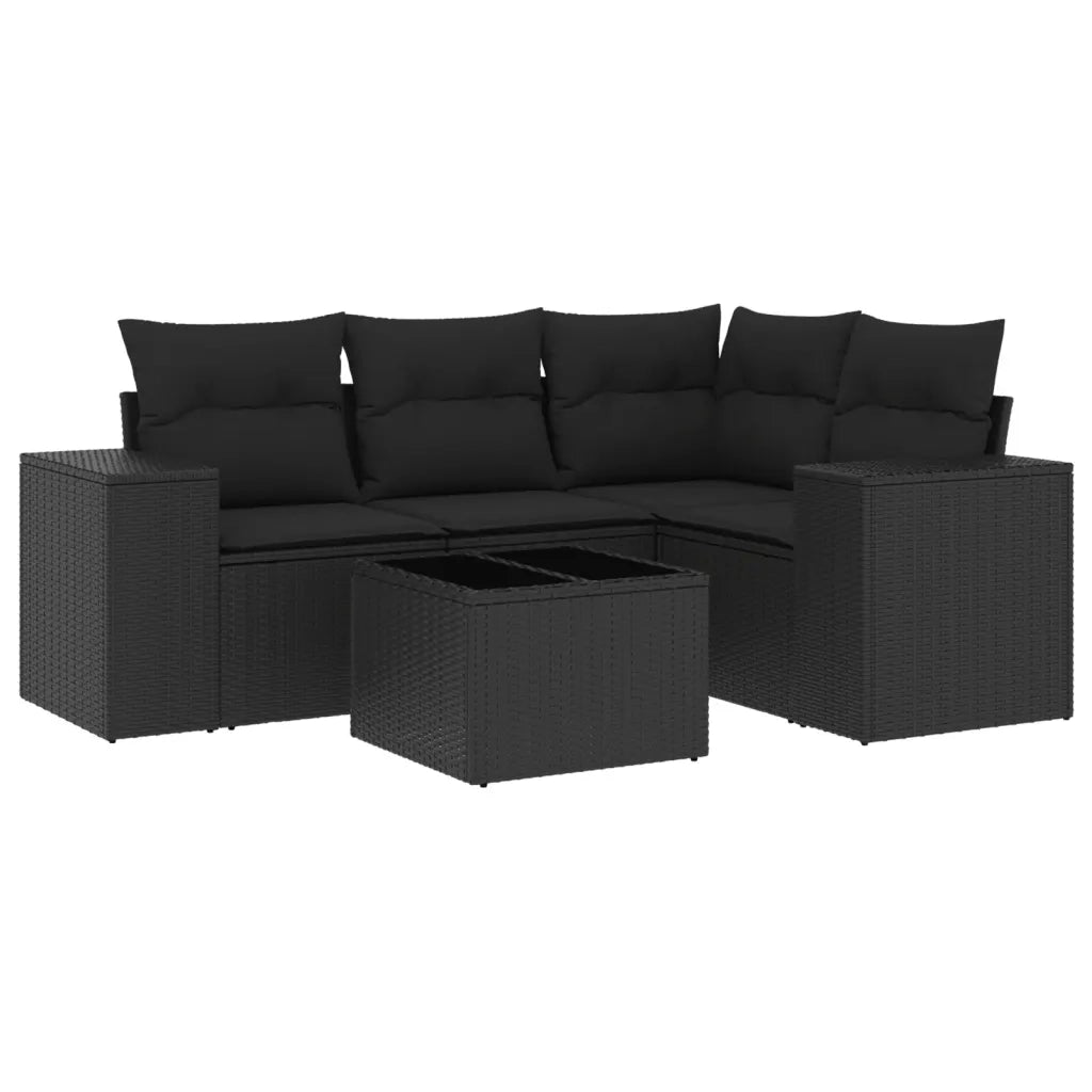 Set Divani da Giardino 5 pz con Cuscini in Polyrattan Nero
