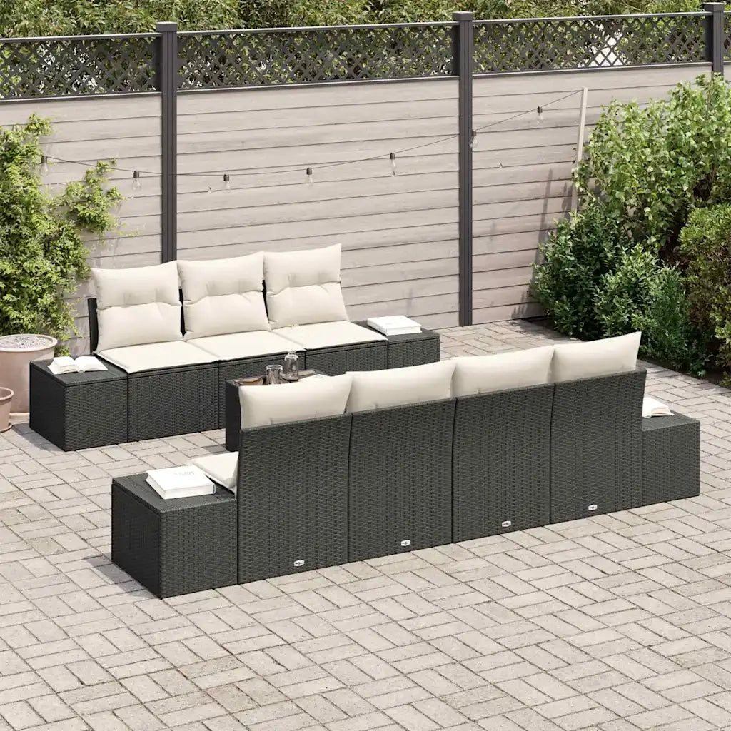 Set Divano da Giardino con cuscino 8 pcs Nero polyrattan 3346967