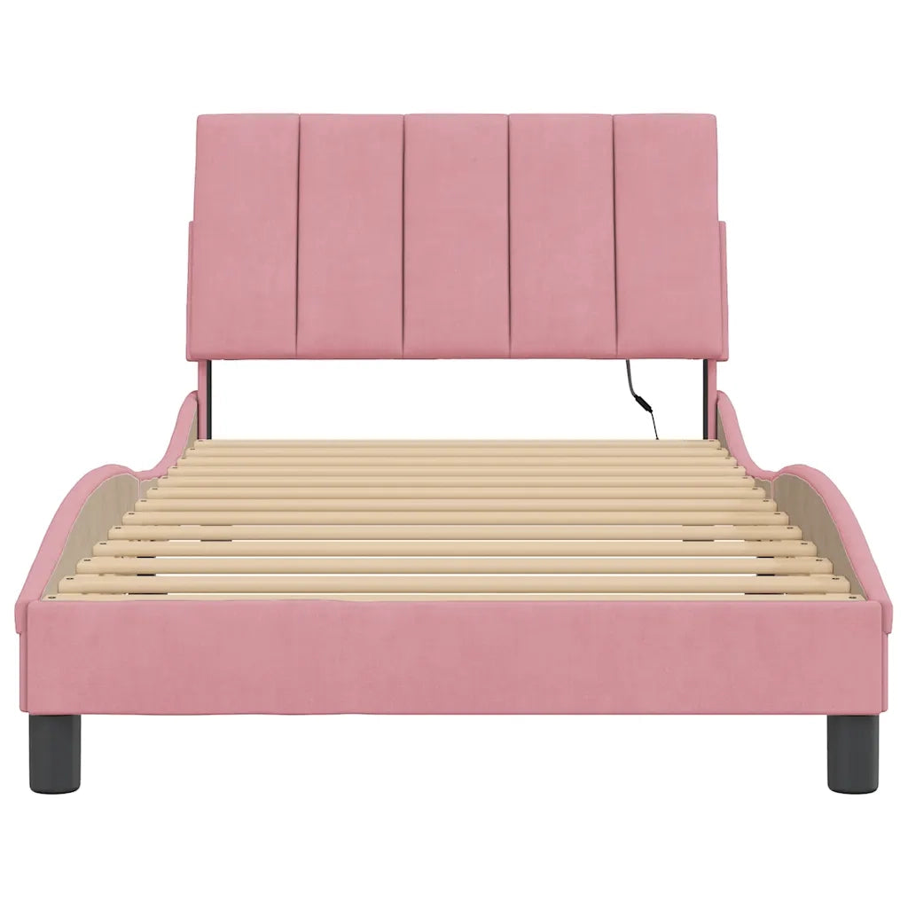 Giroletto con LED senza Materasso Hanko Rosa 100x200 cm in Velluto 3213768