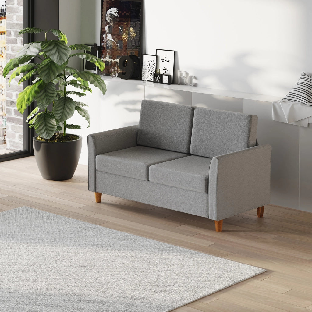 Divano a due posti, comodo divano con cuscini in lino sfoderabili color grigio chiaro, 141x65x78 cm, ideale per il soggiorno.