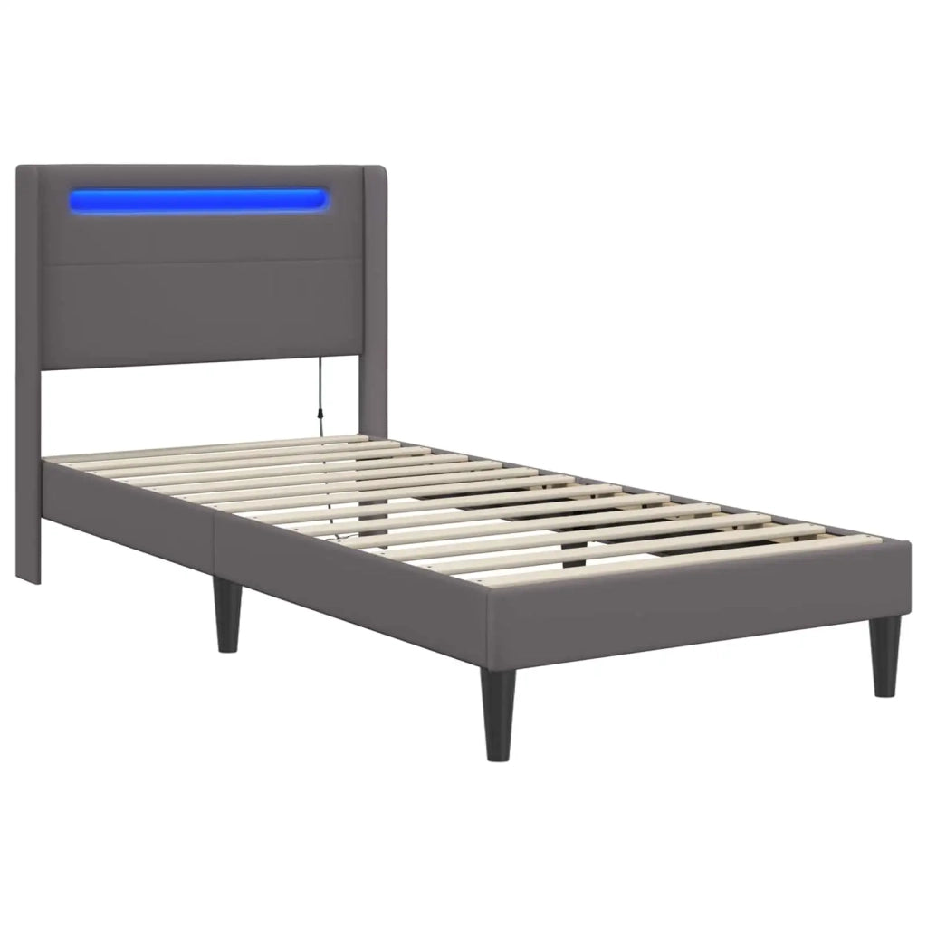 Letto singolo | Letto per adulti | Struttura del letto con testiera Grigio 80 x 200 cm Similpelle