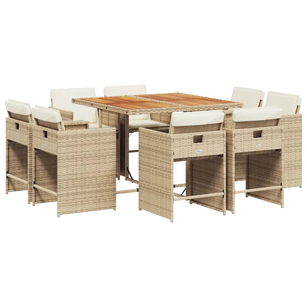 Set da Pranzo da Giardino 9 pz con Cuscini Beige in Polyrattan 3211204