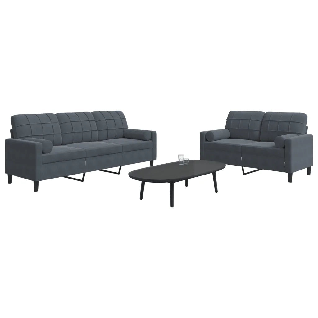 Set di Divani 2 pz con Cuscini e Rinforzi Grigio Scuro Velluto 3278412