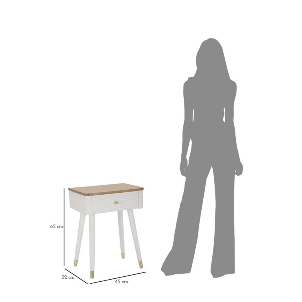 Comodino VKH11, Bianco, Legno, 45x32x62 cm