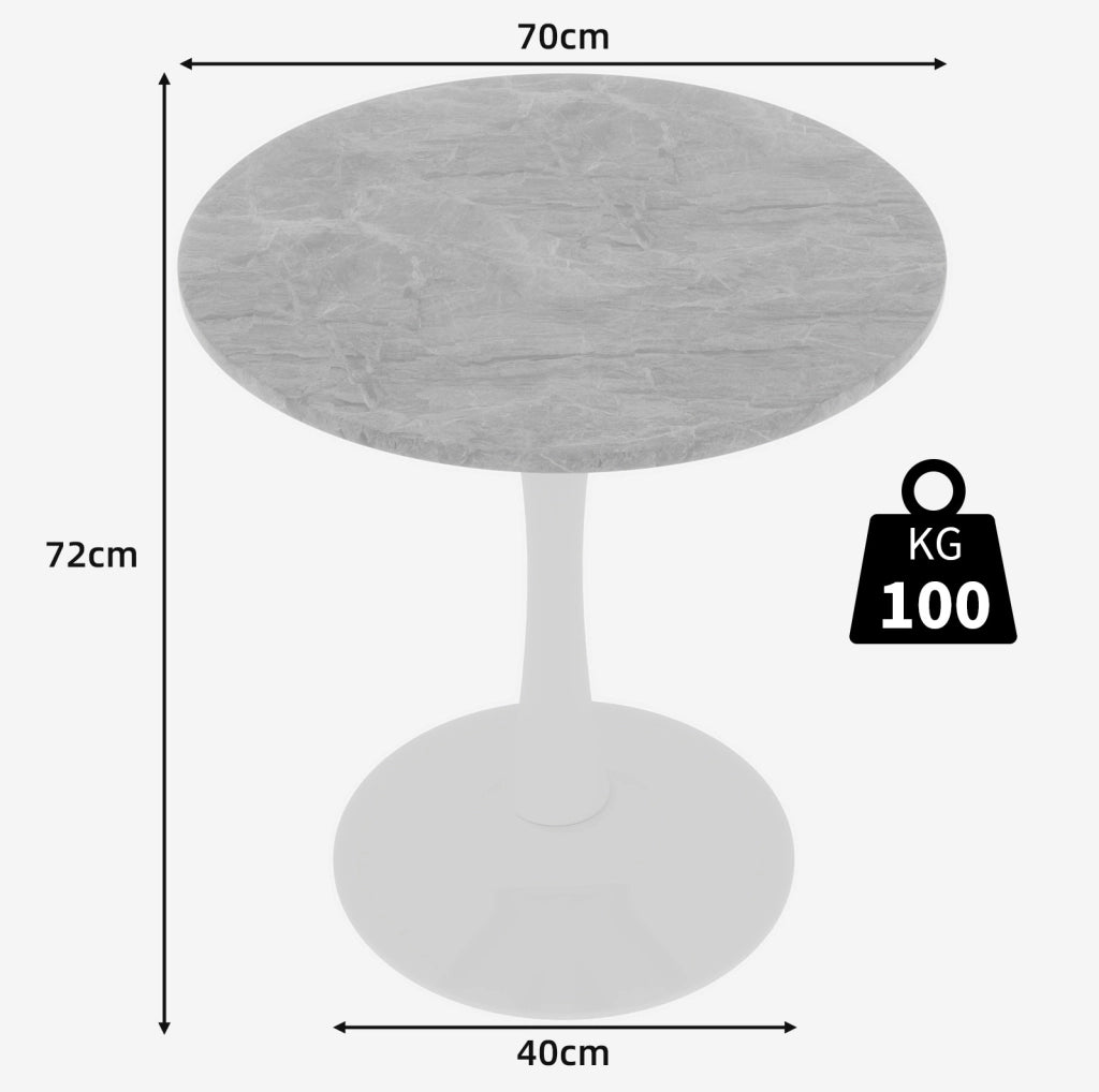 Tavolino rotondo moderno 77;5 cm in marmo artificiale grigio e bianco