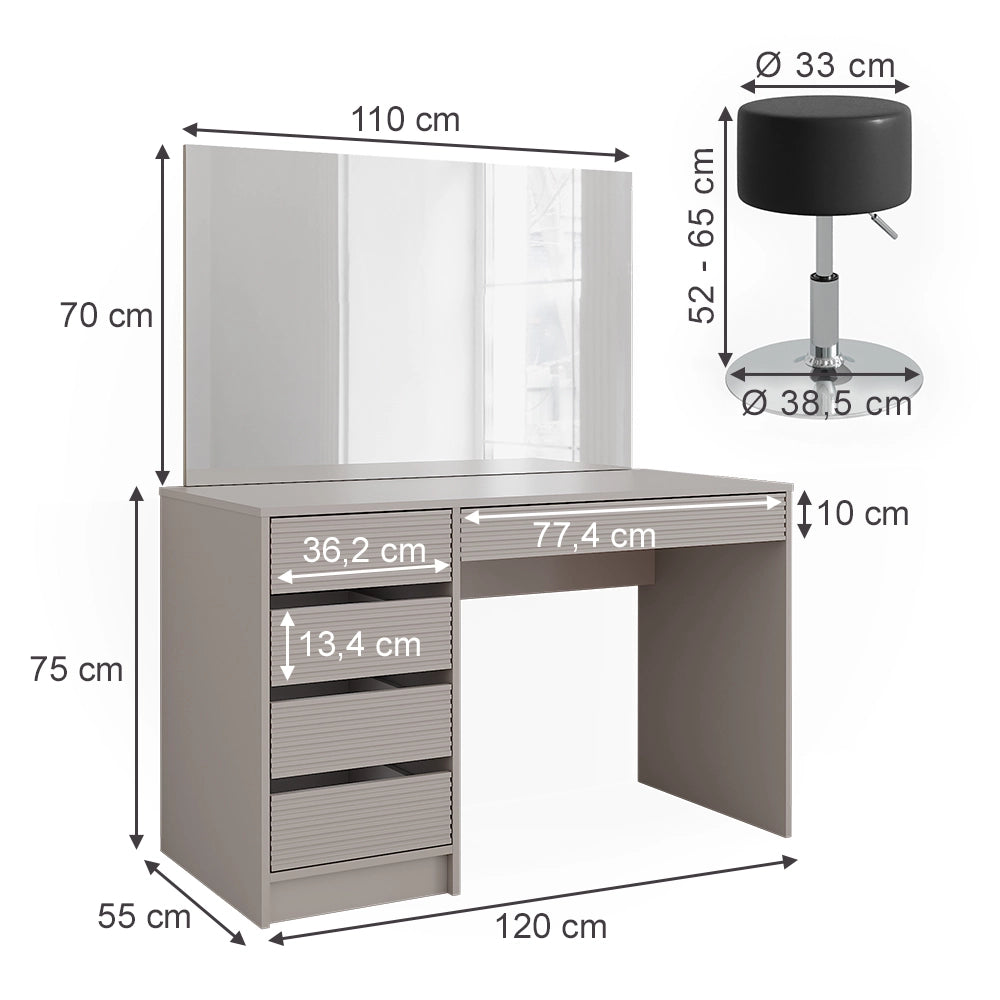 Vicco Tavolino da toilette Cachemire 120 cm con specchio e sgabello