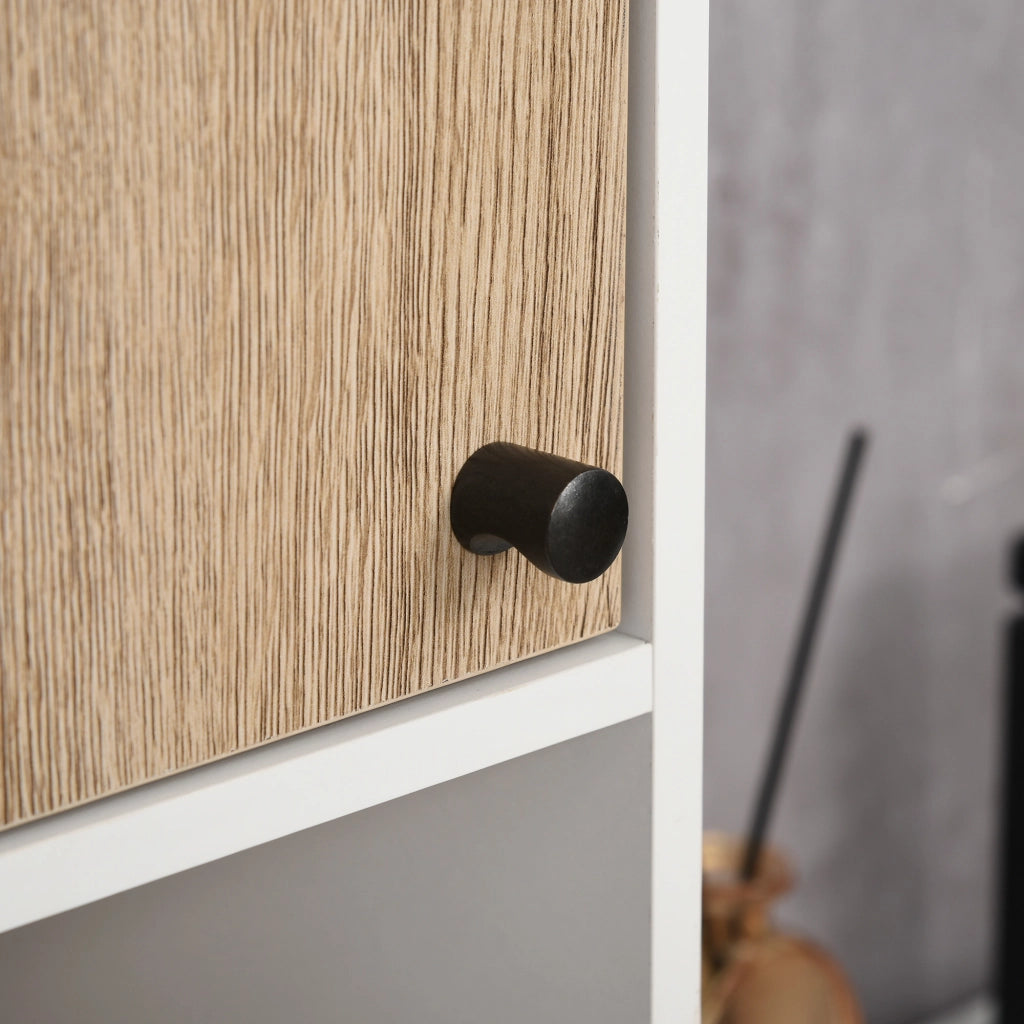 Colonna da Bagno con 6 Compartimenti ¨C Minimal ¨C 31.5x30x169 cm Bianco e Rovere