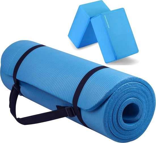 Yogamat multifunzionale - spessa extra - con blocchi - blu