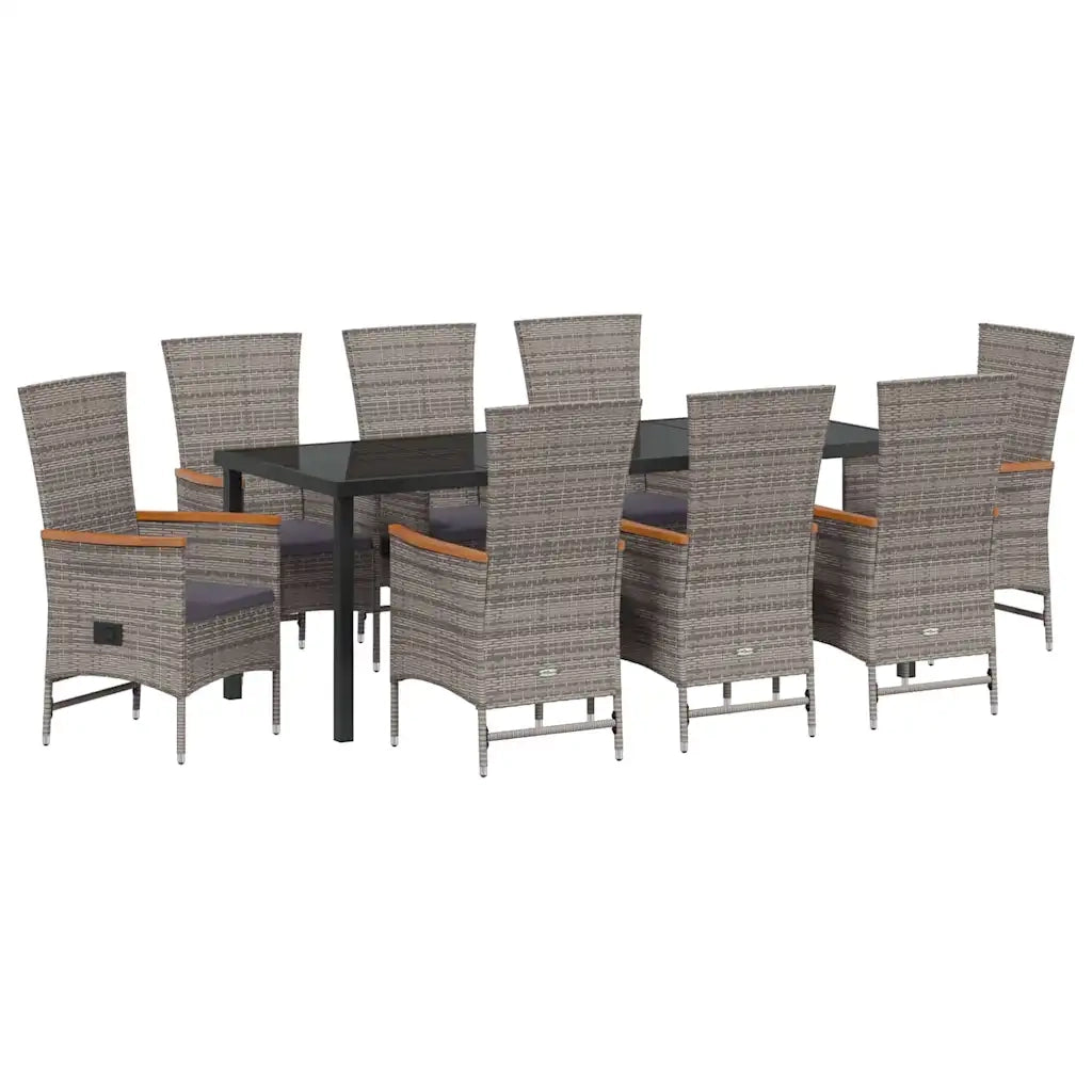 Set da Pranzo per Giardino con cuscino 9 pcs Grigio 3379442