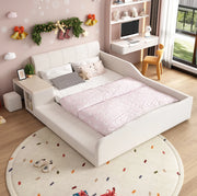 Letto imbottito per bambini con scrivania, sgabello e ripiano 140x200 cm bianco