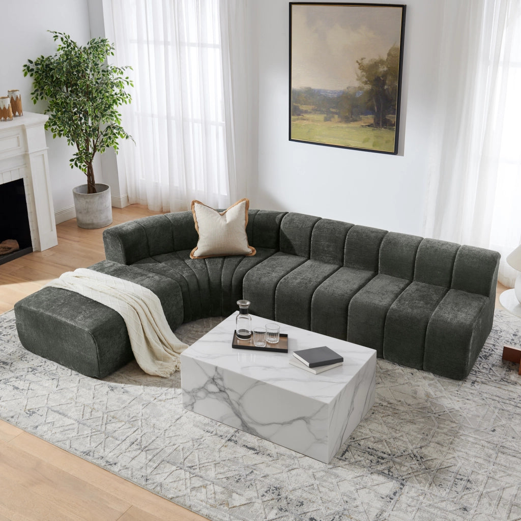 Divano angolare modulare 4 posti con moduli combinabili senza schienale e imbottitura elastica in chenille nero