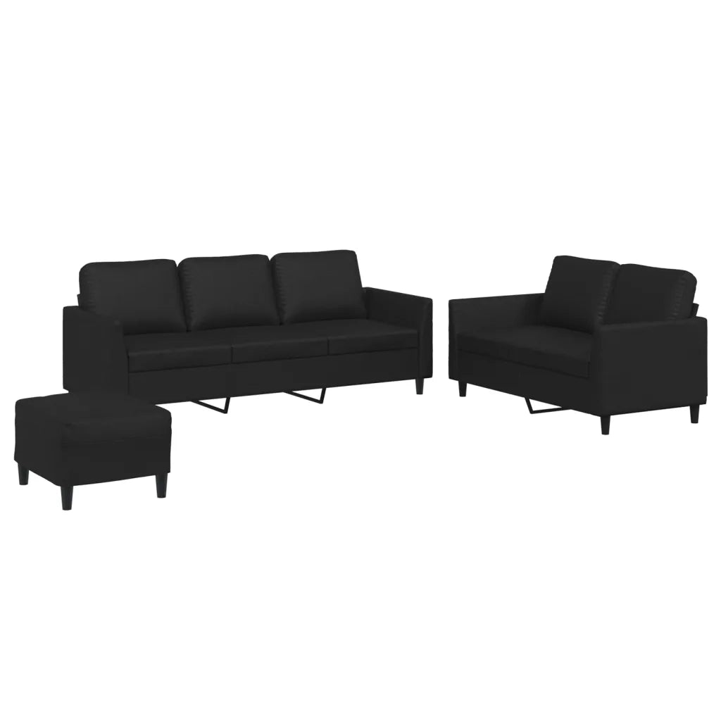 Set di Divani 3 pz con Cuscini Nero in Similpelle