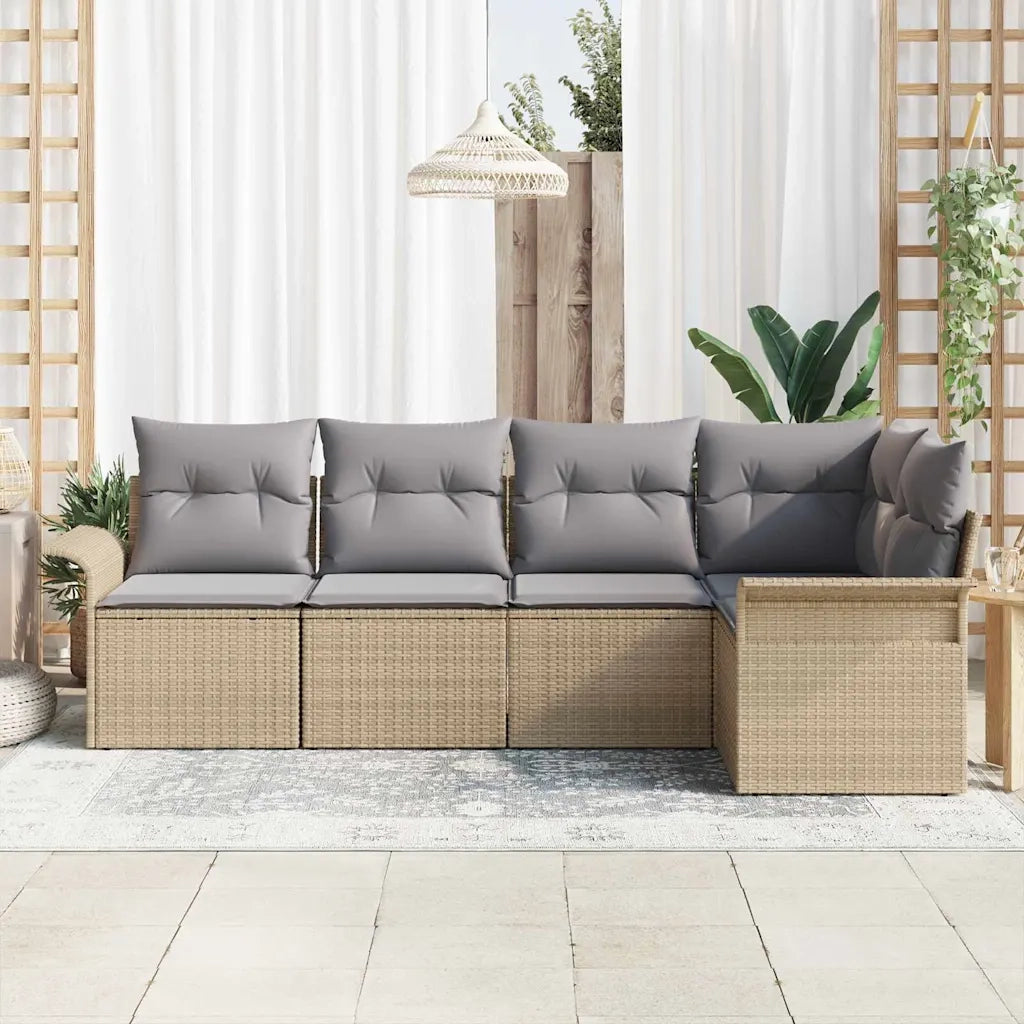 Set Divano da Giardino con cuscino 5 pcs Beige polyrattan
