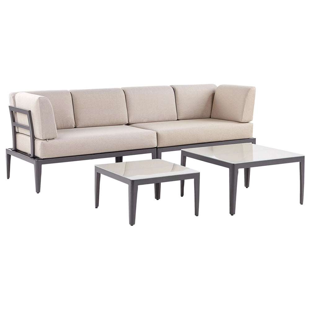 Set Divano da Esterno in Alluminio grigio e cuscini beige a 6 posti Patio Moderno