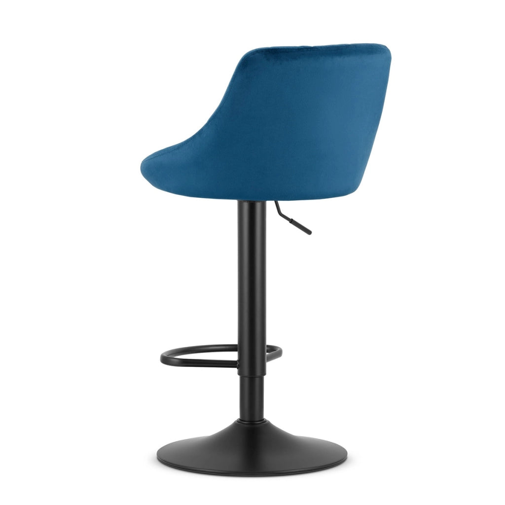 Sgabello da bar KAST in velluto blu navy con base nera
