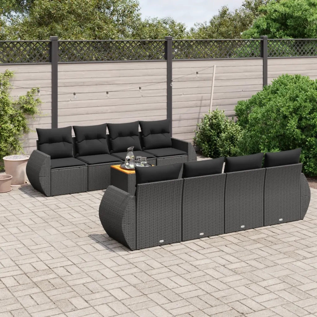 Set Divani da Giardino 9 pz con Cuscini Nero in Polyrattan 3257252