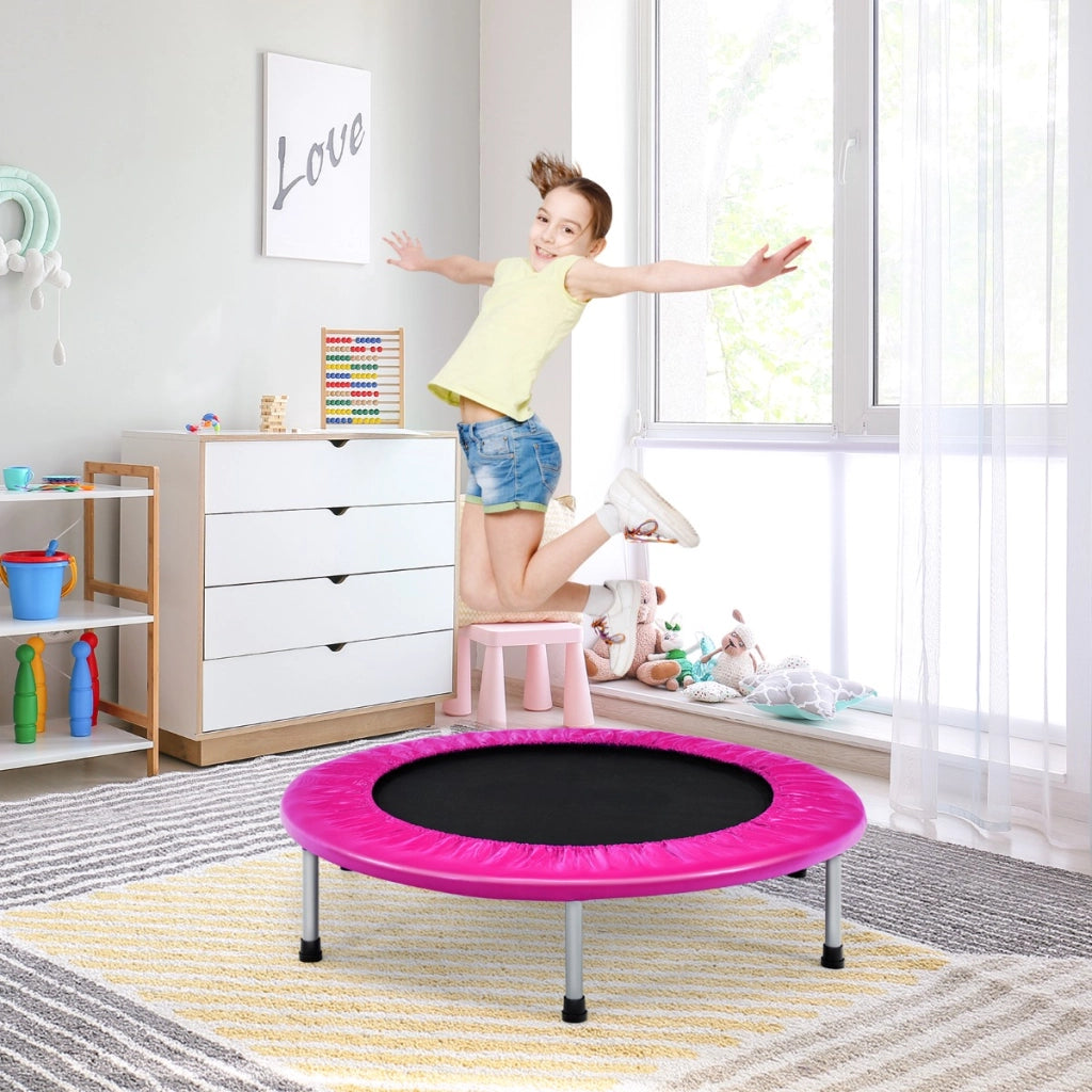 Trampolino pieghevole per bambini con carico massimo 150kg, Mini trampolino portatile per interno Rosa-Trampolini