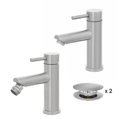 Set miscelatori lavabo e bidet acciaio spazzolato e piletta click-clack  York