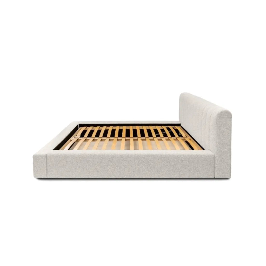 Letto contenitore CERVIN – Tessuto bouclé Nuvola sabbia – 180x200 cm – Rete sollevabile – Design contemporaneo