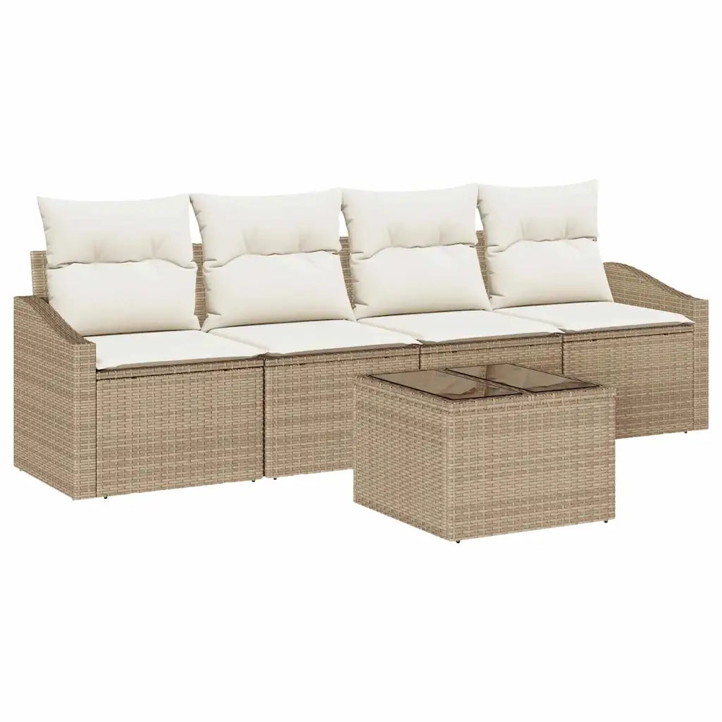 Set di divani con cuscino 5 pcs Beige e Crema polyrattan