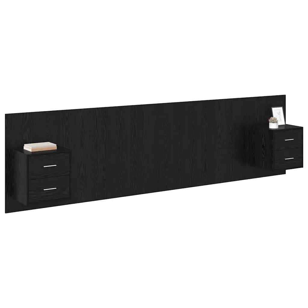 Testiera | Testata con Comodino 3 pcs Rovere Nero Legno multistrato