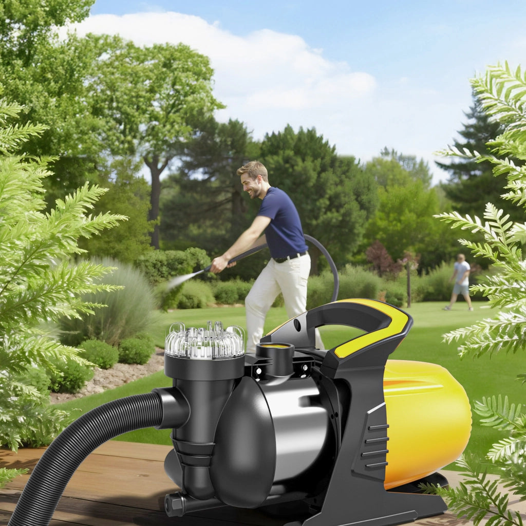 Pompa da giardino 1200 W alloggiamento in acciaio inox, 3800 l/h, con prefiltro e maniglia di trasporto, altezza di mandata 48 m, profondità 8 m, 2850 rpm, per laghetti, cisterne, autoclavi