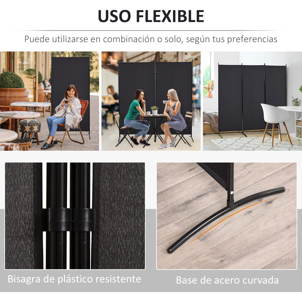 Paravento 3 Ante Pieghevole ¨C Minimal ¨C Nero Metallo 182x253 cm